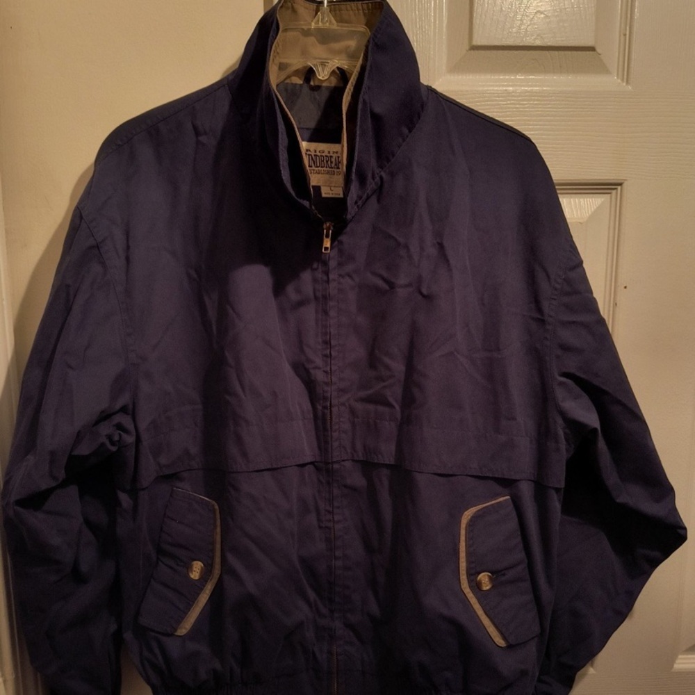 The Windbreaker Men's Vintage Navy Blue & Brown Polyester Jacket